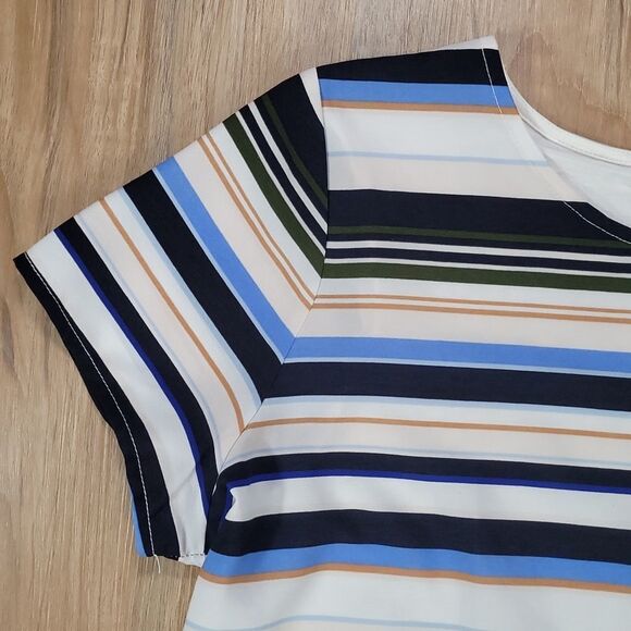 🔺️Ann Taylor Cream Striped Short Sleeve Top Medium - Picture 4 of 8